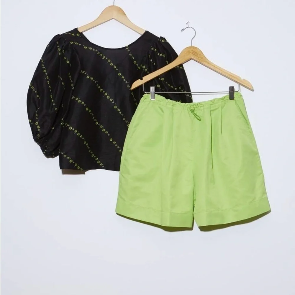 STAUD‎ Lime Green High Rise Drawstring Waist Relaxed Fit Sporty Nylon Shorts S